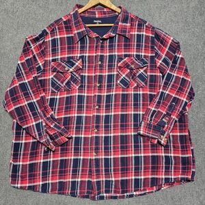 King Size Mens Shirt 4XL Big Long Sleeve Blue Red Plaid Button Up Shirt